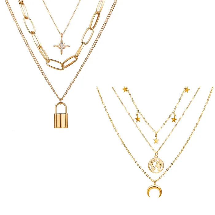 Necklaces Yellow Chimes Yellow Chimes Fashion Multilayer Gold Toned Chain Choker Necklace Combo for Women and Girls