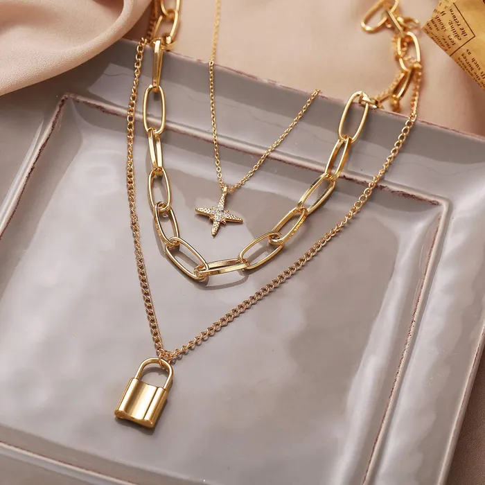 Necklaces Yellow Chimes Yellow Chimes Fashion Multilayer Gold Toned Chain Choker Necklace Combo for Women and Girls