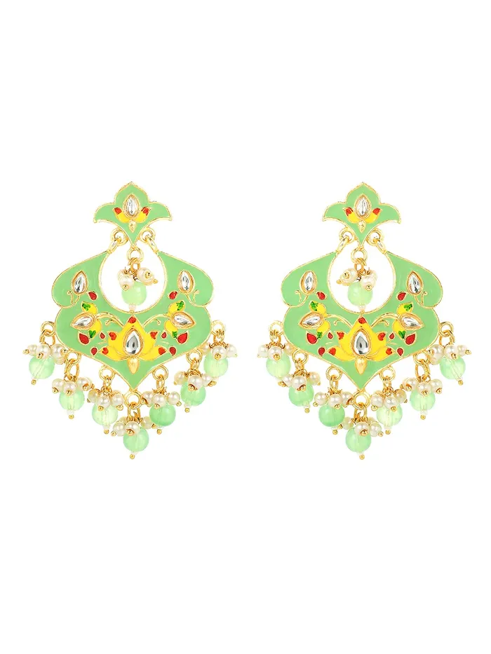 Yellow Chimes Ethnic Gold Plated Traditional Beads Green Meenakari Floral Design Chandbali Earrings for Women and Girls Medium YCTJER99MNKFLWGR Yellow Chimes Necklaces