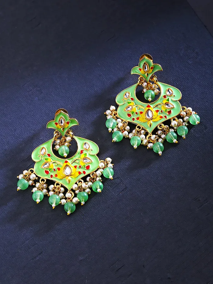 Yellow Chimes Ethnic Gold Plated Traditional Beads Green Meenakari Floral Design Chandbali Earrings for Women and Girls Medium YCTJER99MNKFLWGR Yellow Chimes Necklaces