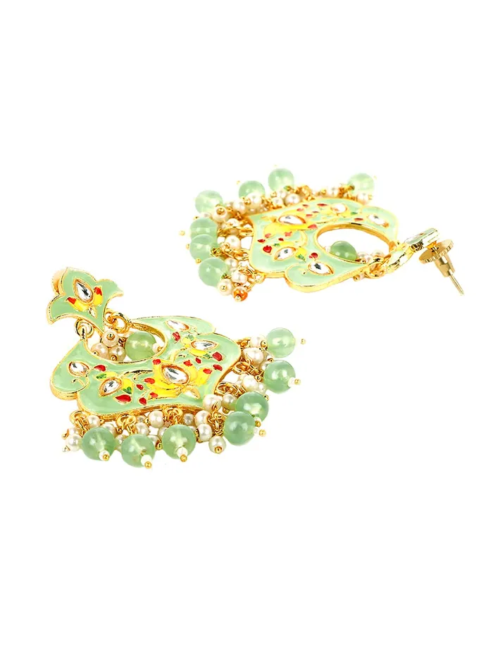 Yellow Chimes Ethnic Gold Plated Traditional Beads Green Meenakari Floral Design Chandbali Earrings for Women and Girls Medium YCTJER99MNKFLWGR Yellow Chimes Necklaces