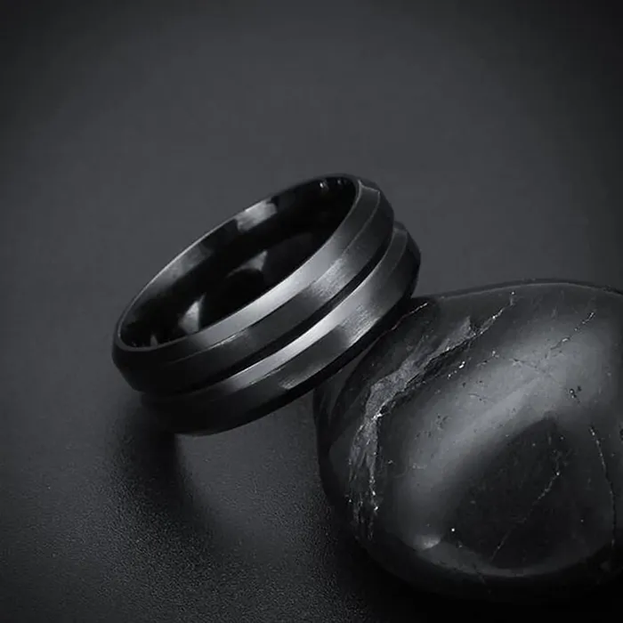Yellow Chimes Rings for Men Black Polished Smooth Finished Metal Stainless Steel Band Designed Ring for Men and Boys Yellow Chimes Rings