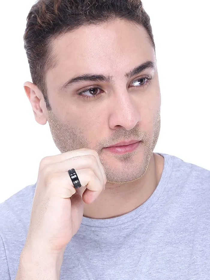 Yellow Chimes Rings for Men Black Polished Smooth Finished Metal Stainless Steel Band Designed Ring for Men and Boys Yellow Chimes Rings