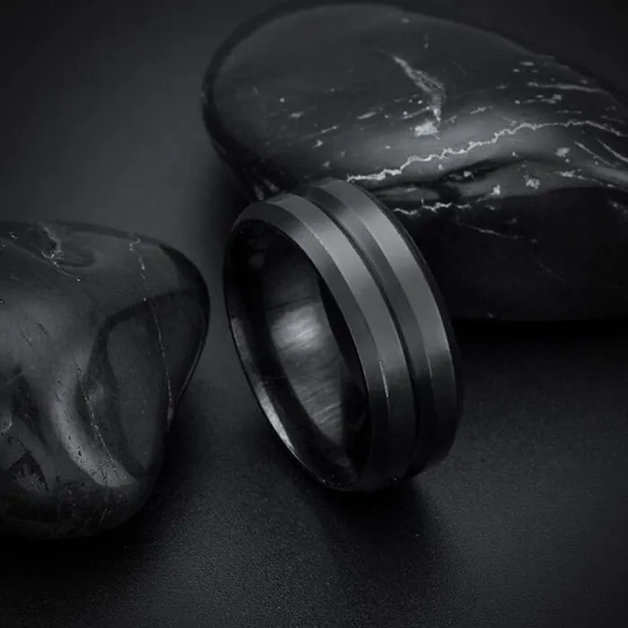 Yellow Chimes Rings for Men Black Polished Smooth Finished Metal Stainless Steel Band Designed Ring for Men and Boys Yellow Chimes Rings