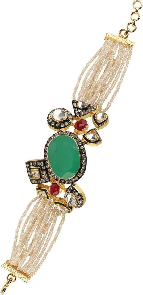 Yellow Chimes Traditional Kundan Moti Stylish Gold Plated Bracelet for Women and Girls Yellow Chimes Necklaces