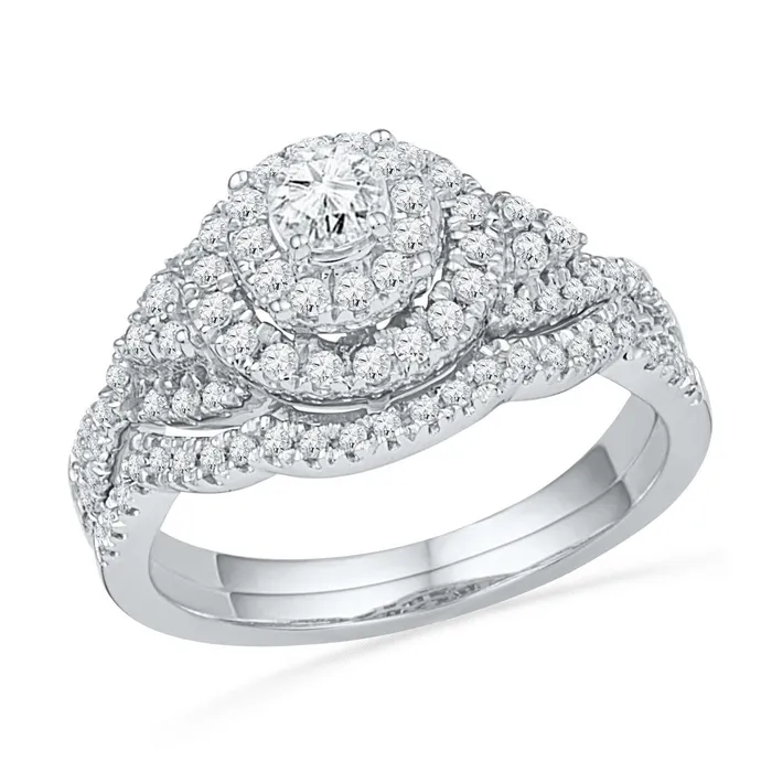10kt White Gold Womens Round Diamond Double Halo Bridal Wedding Engagement Ring Band Set 34 Cttw mayamila Rings 10kt White Gold Womens Round Diamond Double Halo Bridal Wedding Engagement Ring Band Set 34 Cttw mayamila Rings