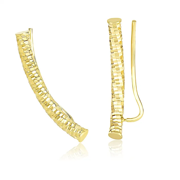 14k Yellow Gold Curved Tube Earrings with Diamond Cuts MayaMila Earrings 14k Yellow Gold Curved Tube Earrings with Diamond Cuts MayaMila Earrings