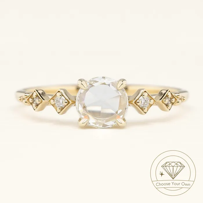 Celeste Prong Set Ring Round Rose Cut Diamond Envero Jewelry Rings
