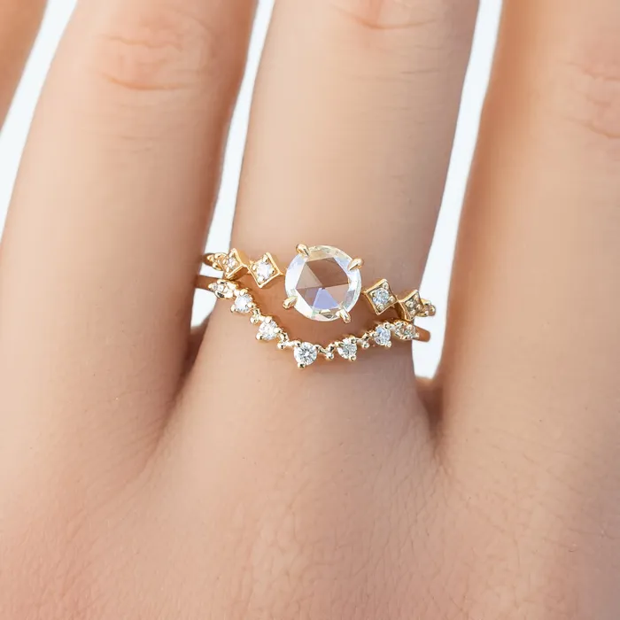Celeste Prong Set Ring Round Rose Cut Diamond Envero Jewelry Rings