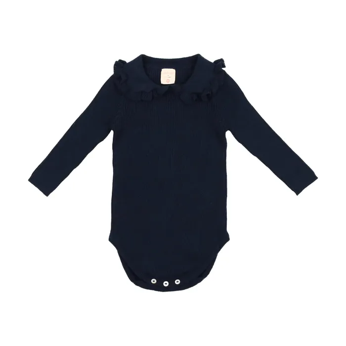 Earrings Analogie Analogie Ruffle Collar Knit Sweater Onesie Navy