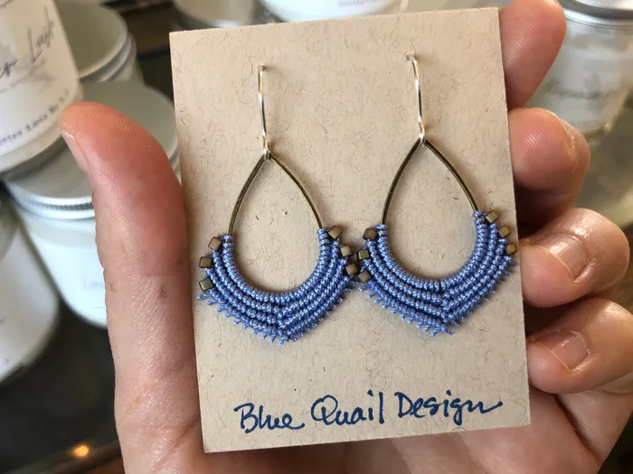 Earrings Blue Quail Design Wholesale Denim Teardrop Macrame Earrings