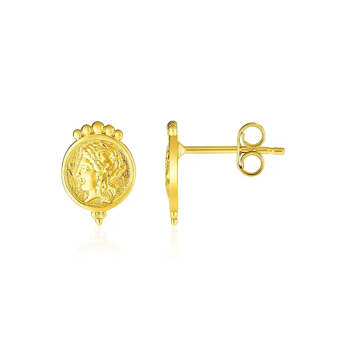 Earrings MayaMila 14k Yellow Gold Cameo Motif Post Earrings