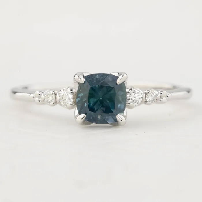 Envero Jewelry Rings Estel Fleur Four Prongs Ring 097ct Cushion Cut Teal Blue Sapphire One of a kind Envero Jewelry Rings Estel Fleur Four Prongs Ring 097ct Cushion Cut Teal Blue Sapphire One of a kind