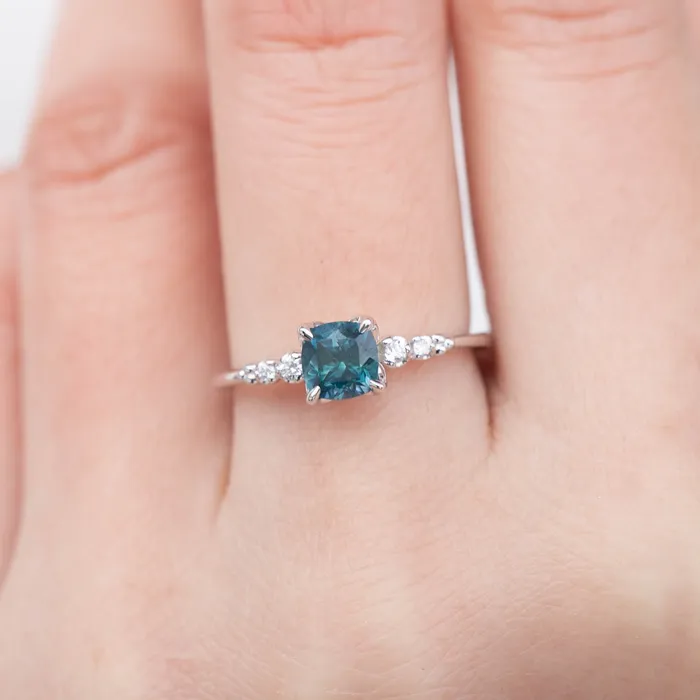 Envero Jewelry Rings Estel Fleur Four Prongs Ring 097ct Cushion Cut Teal Blue Sapphire One of a kind Envero Jewelry Rings Estel Fleur Four Prongs Ring 097ct Cushion Cut Teal Blue Sapphire One of a kind