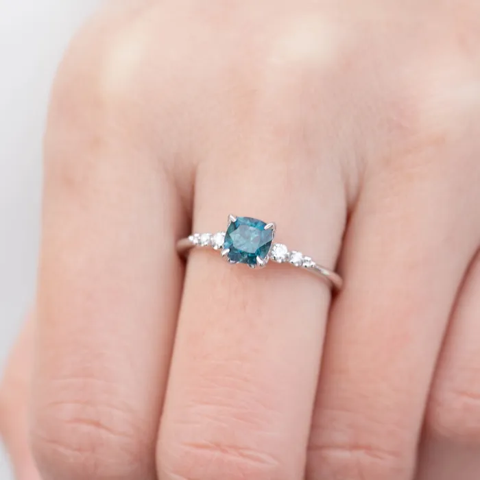 Envero Jewelry Rings Estel Fleur Four Prongs Ring 097ct Cushion Cut Teal Blue Sapphire One of a kind Envero Jewelry Rings Estel Fleur Four Prongs Ring 097ct Cushion Cut Teal Blue Sapphire One of a kind