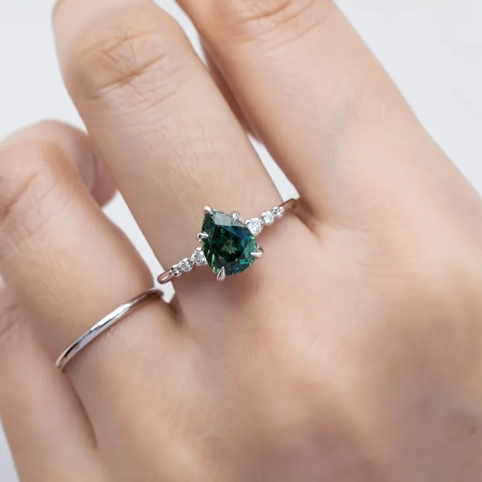 Envero Jewelry Rings Estel Fleur Ring 176ct Unheated Pear Queensland Sapphire Ring 14K White Gold One of a kind Envero Jewelry Rings Estel Fleur Ring 176ct Unheated Pear Queensland Sapphire Ring 14K White Gold One of a kind