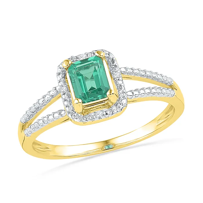 mayamila 10kt Yellow Gold Womens LabCreated Emerald Solitaire Diamond Splitshank Ring 112 Cttw Rings mayamila 10kt Yellow Gold Womens LabCreated Emerald Solitaire Diamond Splitshank Ring 112 Cttw Rings