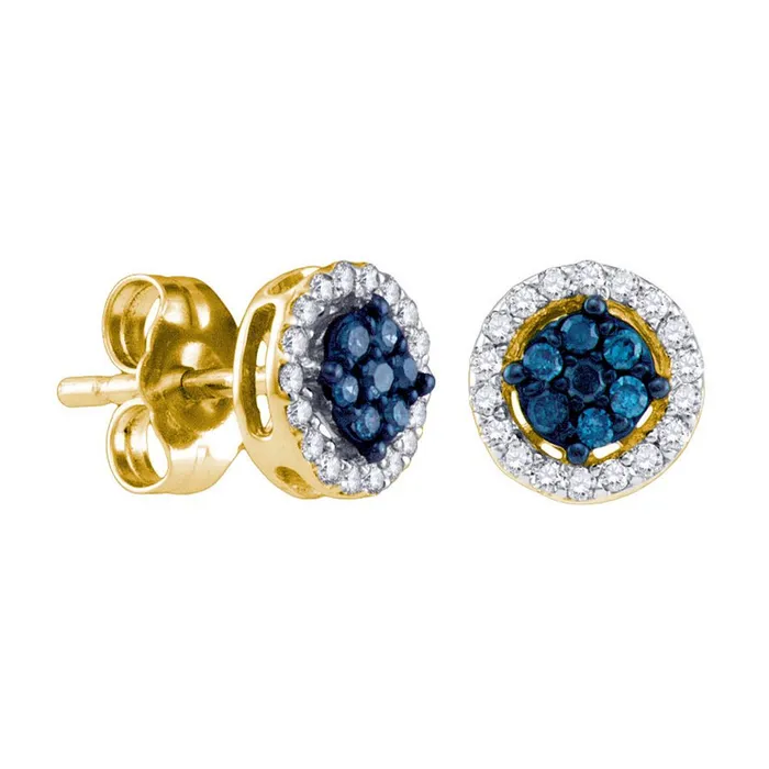 mayamila Earrings 10k Yellow Gold Womens Round Blue Color Enhanced Diamond Cluster Stud Screwback Earrings 14 Cttw mayamila Earrings 10k Yellow Gold Womens Round Blue Color Enhanced Diamond Cluster Stud Screwback Earrings 14 Cttw