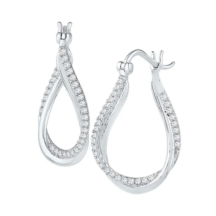 mayamila Earrings 10kt White Gold Womens Round Diamond Oval Hoop Earrings 12 Cttw mayamila Earrings 10kt White Gold Womens Round Diamond Oval Hoop Earrings 12 Cttw