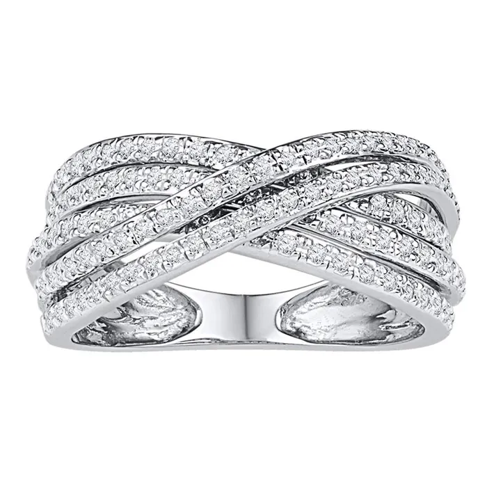mayamila Rings 10kt White Gold Womens Round Diamond Crossover Five Row Band Ring 58 Cttw mayamila Rings 10kt White Gold Womens Round Diamond Crossover Five Row Band Ring 58 Cttw
