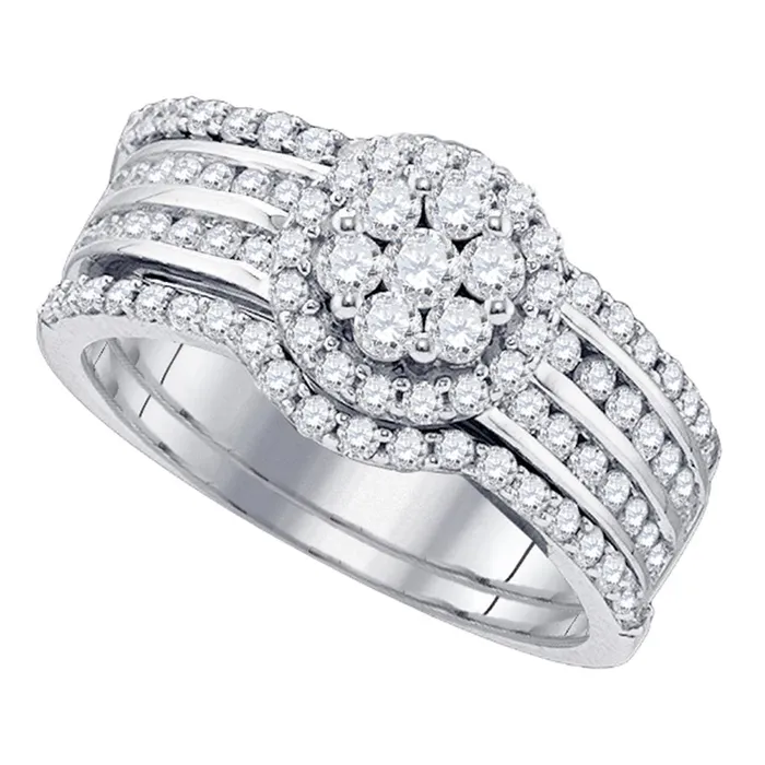 mayamila Rings 14kt White Gold Womens Round Diamond Cluster 3Piece Bridal Wedding Engagement Ring Band Set 1110 Cttw mayamila Rings 14kt White Gold Womens Round Diamond Cluster 3Piece Bridal Wedding Engagement Ring Band Set 1110 Cttw
