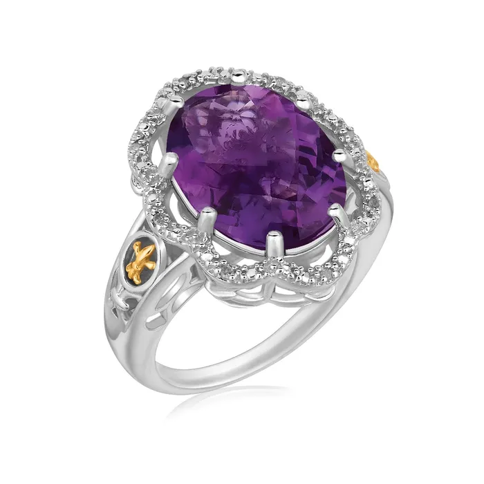MayaMila Rings 18k Yellow Gold and Sterling Silver Fleur De Lis Ring Amethyst and Diamonds MayaMila Rings 18k Yellow Gold and Sterling Silver Fleur De Lis Ring Amethyst and Diamonds