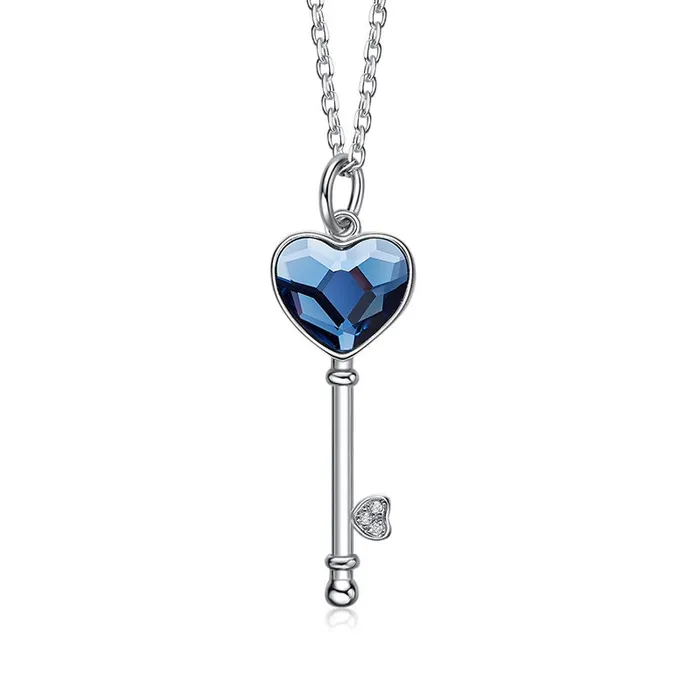 Necklaces Mystic Flavia Ocean Blue Swarovski Crystal Key Silver Necklace Necklaces Mystic Flavia Ocean Blue Swarovski Crystal Key Silver Necklace