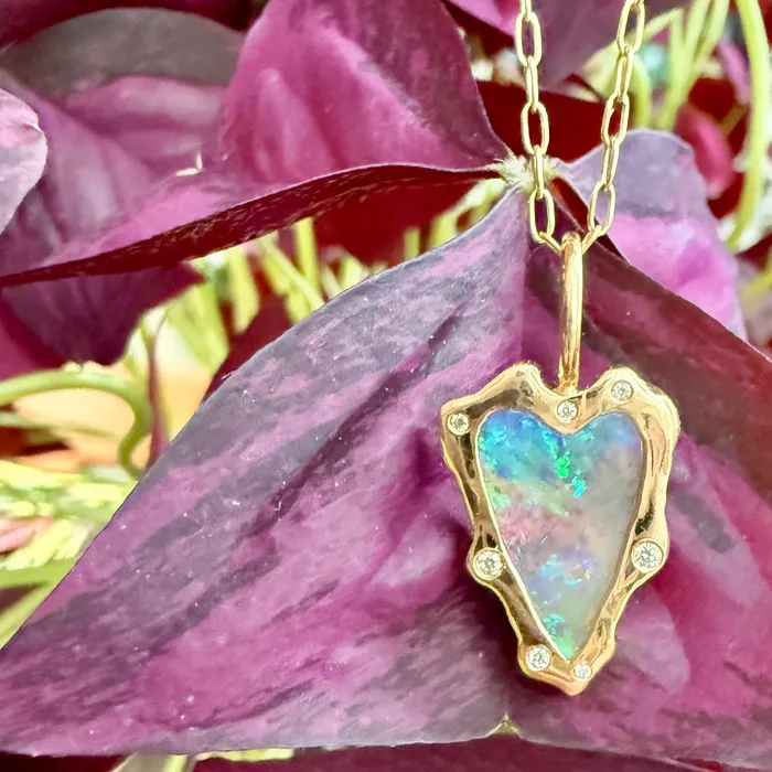 Petite Baleine Rebel Heart Opal and Diamond Pendant Necklace Necklaces