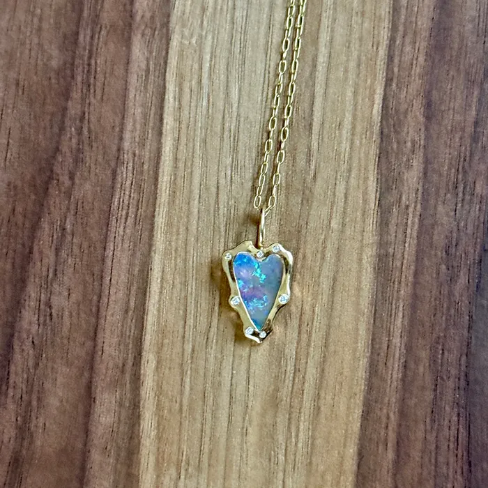 Petite Baleine Rebel Heart Opal and Diamond Pendant Necklace Necklaces