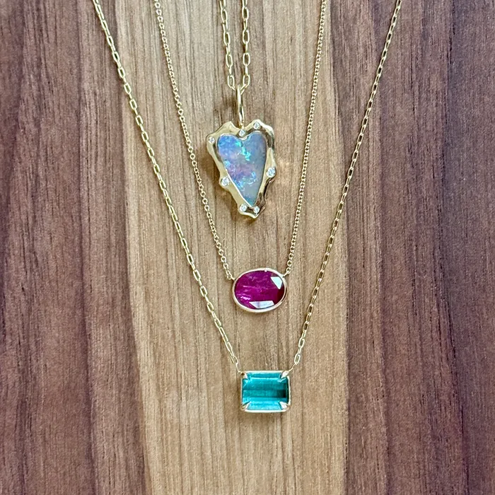 Petite Baleine Rebel Heart Opal and Diamond Pendant Necklace Necklaces