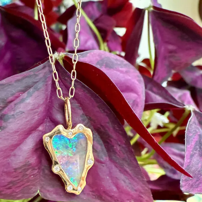 Petite Baleine Rebel Heart Opal and Diamond Pendant Necklace Necklaces