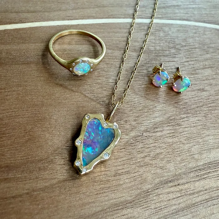 Petite Baleine Rebel Heart Opal and Diamond Pendant Necklace Necklaces