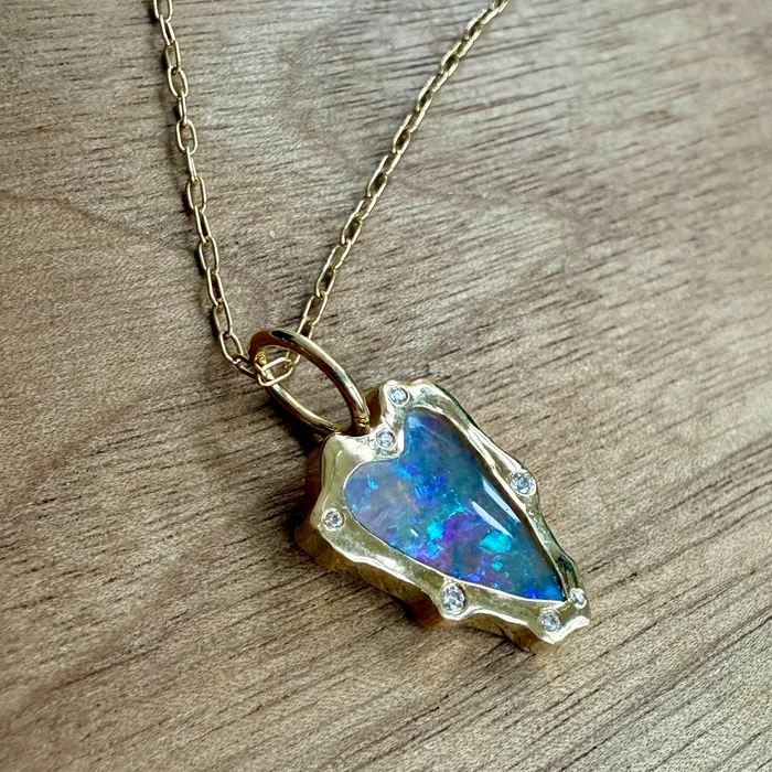 Petite Baleine Rebel Heart Opal and Diamond Pendant Necklace Necklaces
