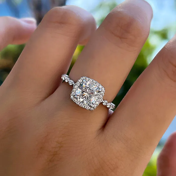 Rings Shineofdiamond Halo Cushion Cut Engagement Ring In Sterling Silver
