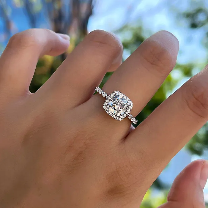 Rings Shineofdiamond Halo Cushion Cut Engagement Ring In Sterling Silver Rings Shineofdiamond Halo Cushion Cut Engagement Ring In Sterling Silver