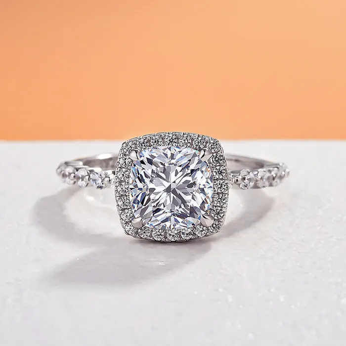 Rings Shineofdiamond Halo Cushion Cut Engagement Ring In Sterling Silver Rings Shineofdiamond Halo Cushion Cut Engagement Ring In Sterling Silver