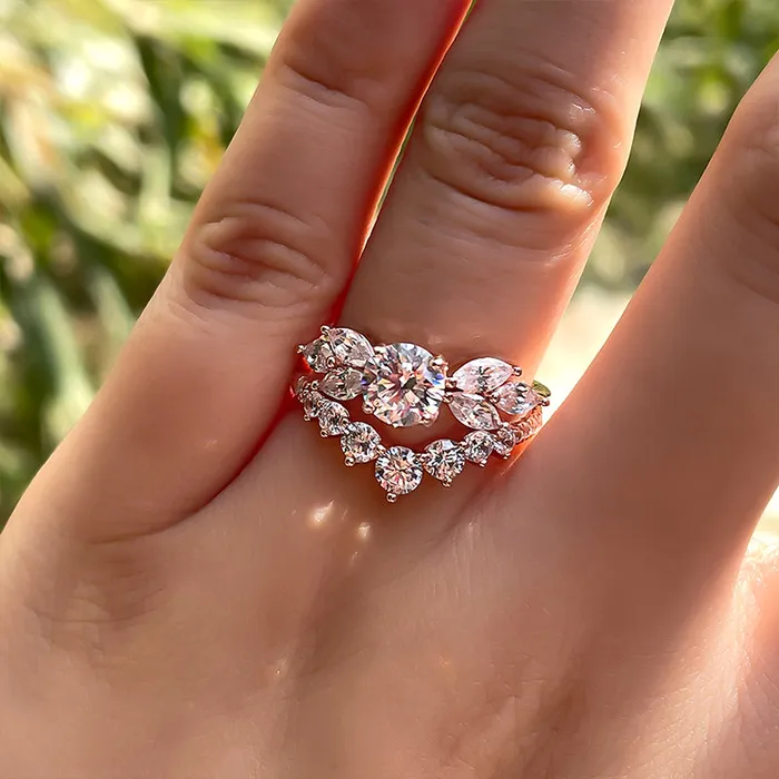 Rings Shineofdiamond Unique Art Decor Rose Golden Tone Round Cut Sterling Silver Bridal Set