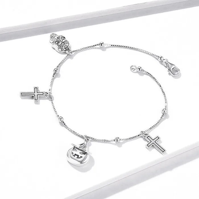 shine of diamond Halloween Skeleton Cross Pumpkin Sterling Silver Bracelet Bracelets shine of diamond Halloween Skeleton Cross Pumpkin Sterling Silver Bracelet Bracelets