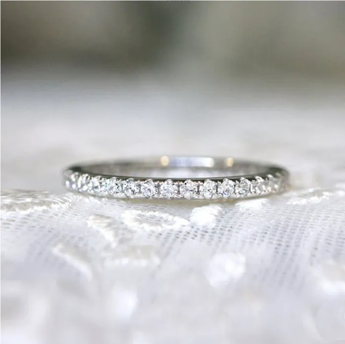 Shineofdiamond Rings Classic Eternity Thin Sterling Silver Wedding Band