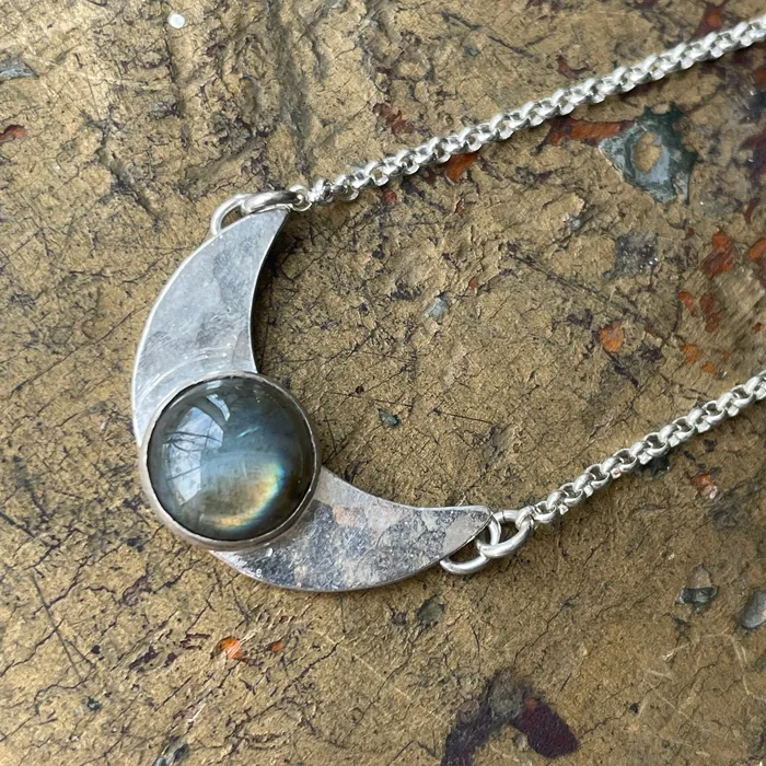 Silver Moon Alchemy Necklaces Sterling Crescent moon with Labradorite Necklace Silver Moon Alchemy Necklaces Sterling Crescent moon with Labradorite Necklace