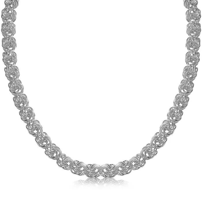 Sterling Silver Rhodium Plated Byzantine Motif Chain Necklace MayaMila Necklaces Sterling Silver Rhodium Plated Byzantine Motif Chain Necklace MayaMila Necklaces
