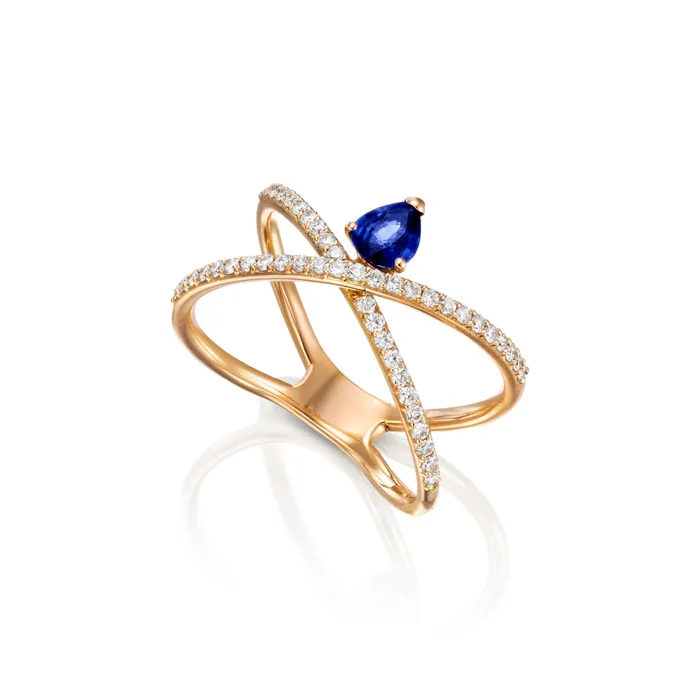 The Private Room Fine Jewelry Rings Diamond X Ring with Blue Sapphire