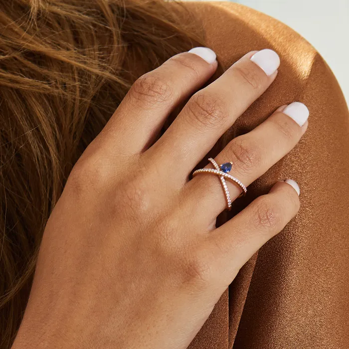 The Private Room Fine Jewelry Rings Diamond X Ring with Blue Sapphire
