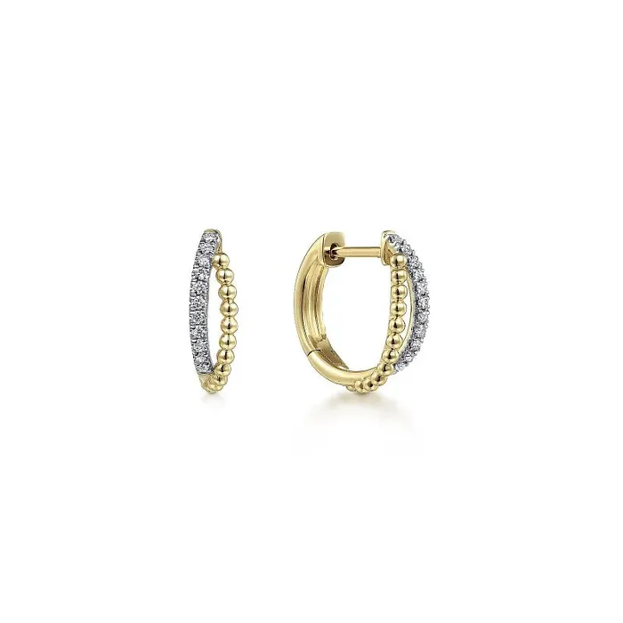 14K Yellow Gold Twisted Pave 10mm Diamond Huggie Earrings GABRIEL CO Earrings