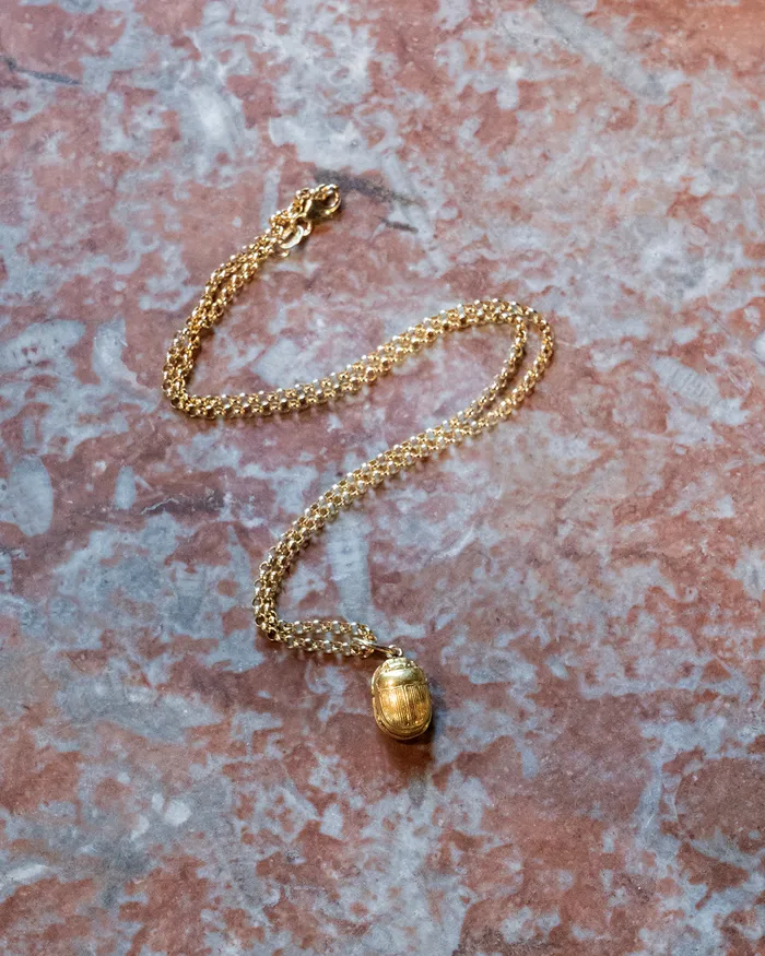Bell Bird Antiques Necklaces Victorian Era 15k Gold Scarab Pendant