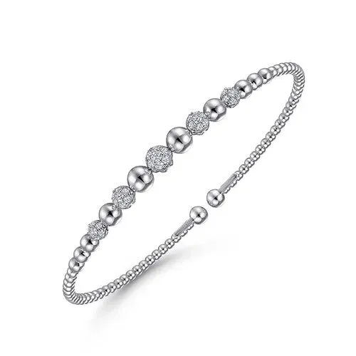 Bracelets GABRIEL CO 14K White Gold Bujukan Bead Cuff Bracelet with Pave Diamond Stations Bracelets GABRIEL CO 14K White Gold Bujukan Bead Cuff Bracelet with Pave Diamond Stations
