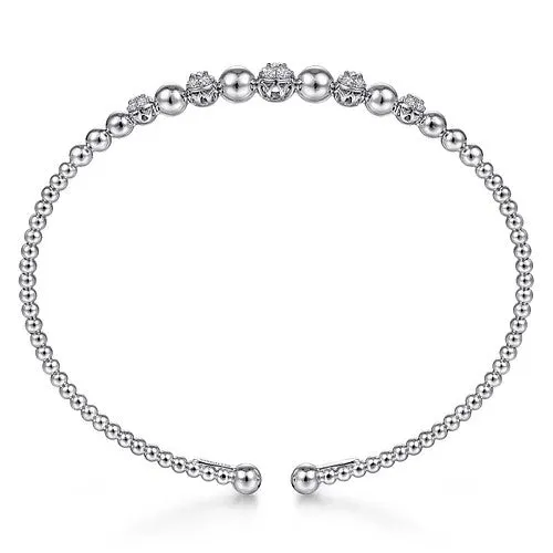 Bracelets GABRIEL CO 14K White Gold Bujukan Bead Cuff Bracelet with Pave Diamond Stations Bracelets GABRIEL CO 14K White Gold Bujukan Bead Cuff Bracelet with Pave Diamond Stations