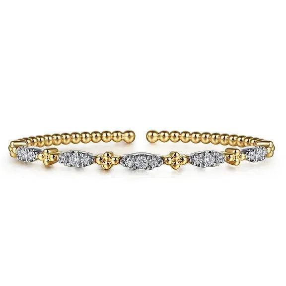 Bracelets GABRIEL CO 14K White Yellow Gold Bujukan Beads and Diamond Station Split Bangle Bracelet Bracelets GABRIEL CO 14K White Yellow Gold Bujukan Beads and Diamond Station Split Bangle Bracelet