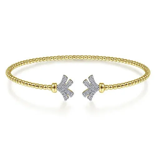 Bracelets GABRIEL CO 14K Yellow Gold Bujukan Split Cuff Bracelet with Diamond Pave Fan Caps Bracelets GABRIEL CO 14K Yellow Gold Bujukan Split Cuff Bracelet with Diamond Pave Fan Caps