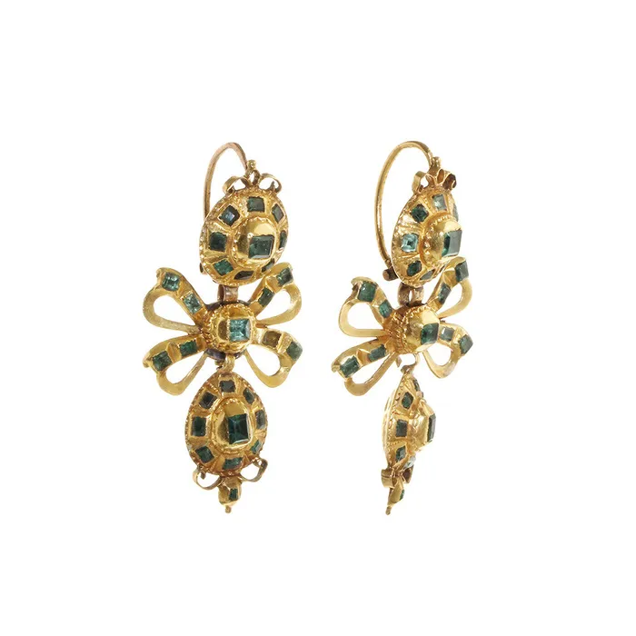 Early 19th Emerald Pendeloque Earrings Bell Bird Antiques Earrings